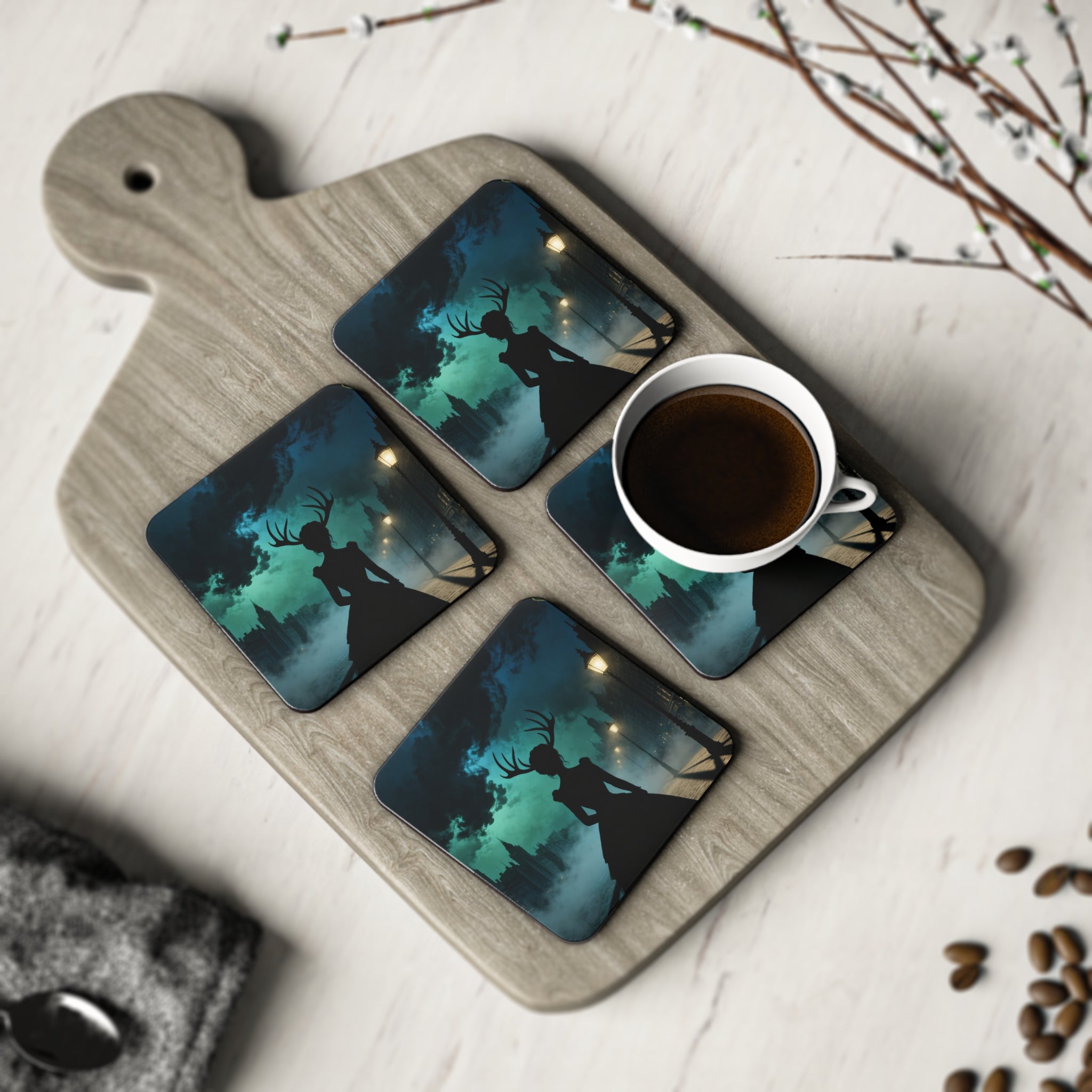 Alice | The Antler Incident | Book One of the Ironopolis Files | Stag Woman Cork Coaster — Home Décor