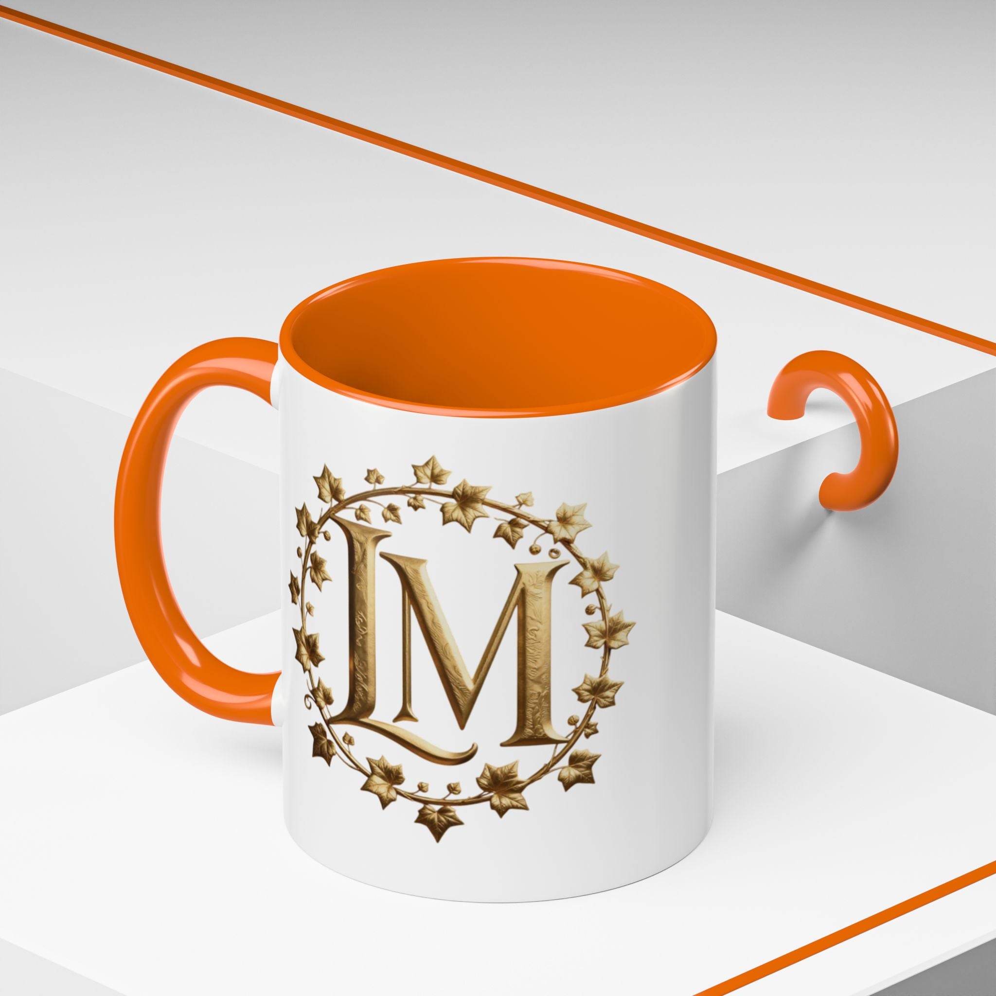 Monogram LM Accent Coffee Mug — Gold Initials Decorative Tea Cup (11/15 oz)