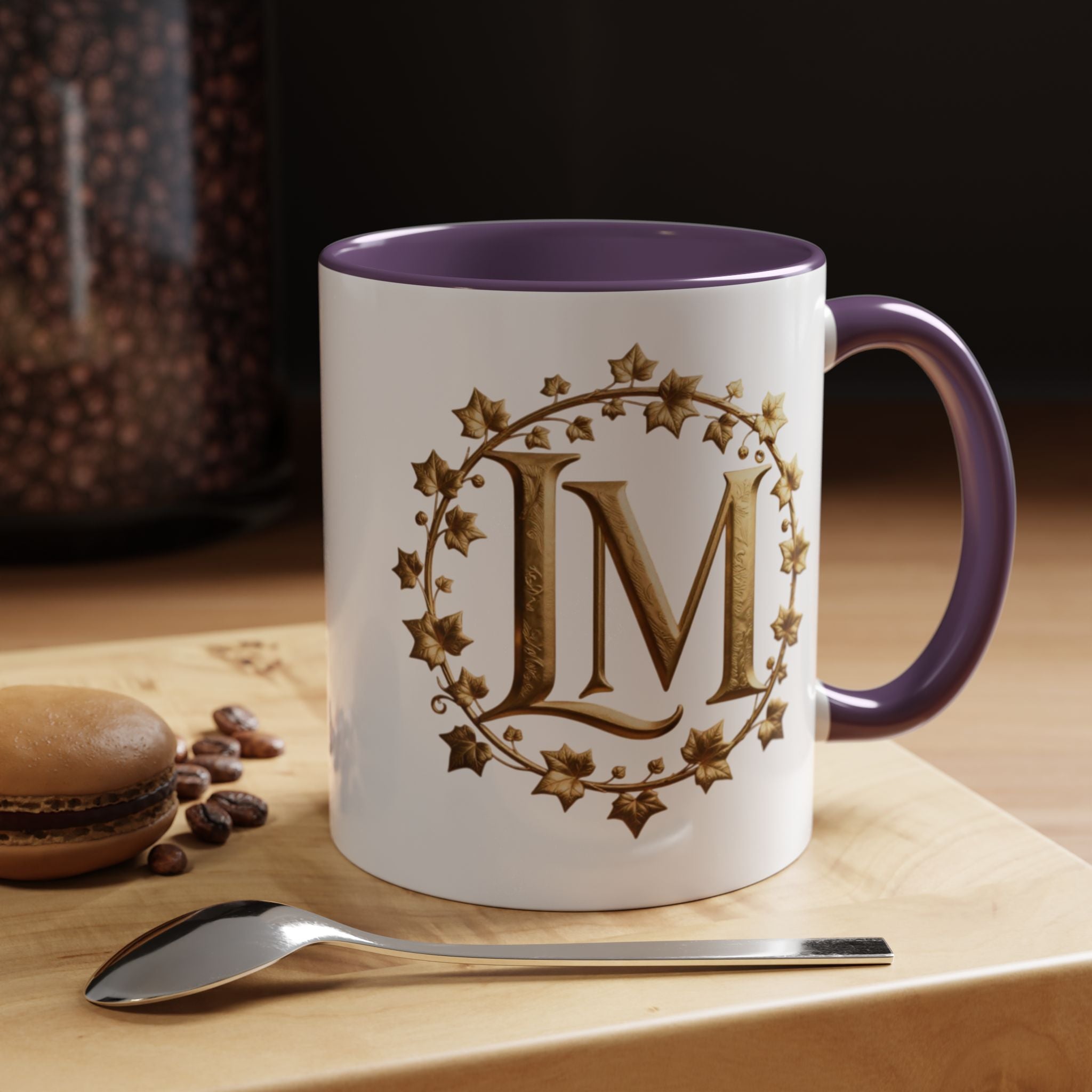 Monogram LM Accent Coffee Mug — Gold Initials Decorative Tea Cup (11/15 oz)
