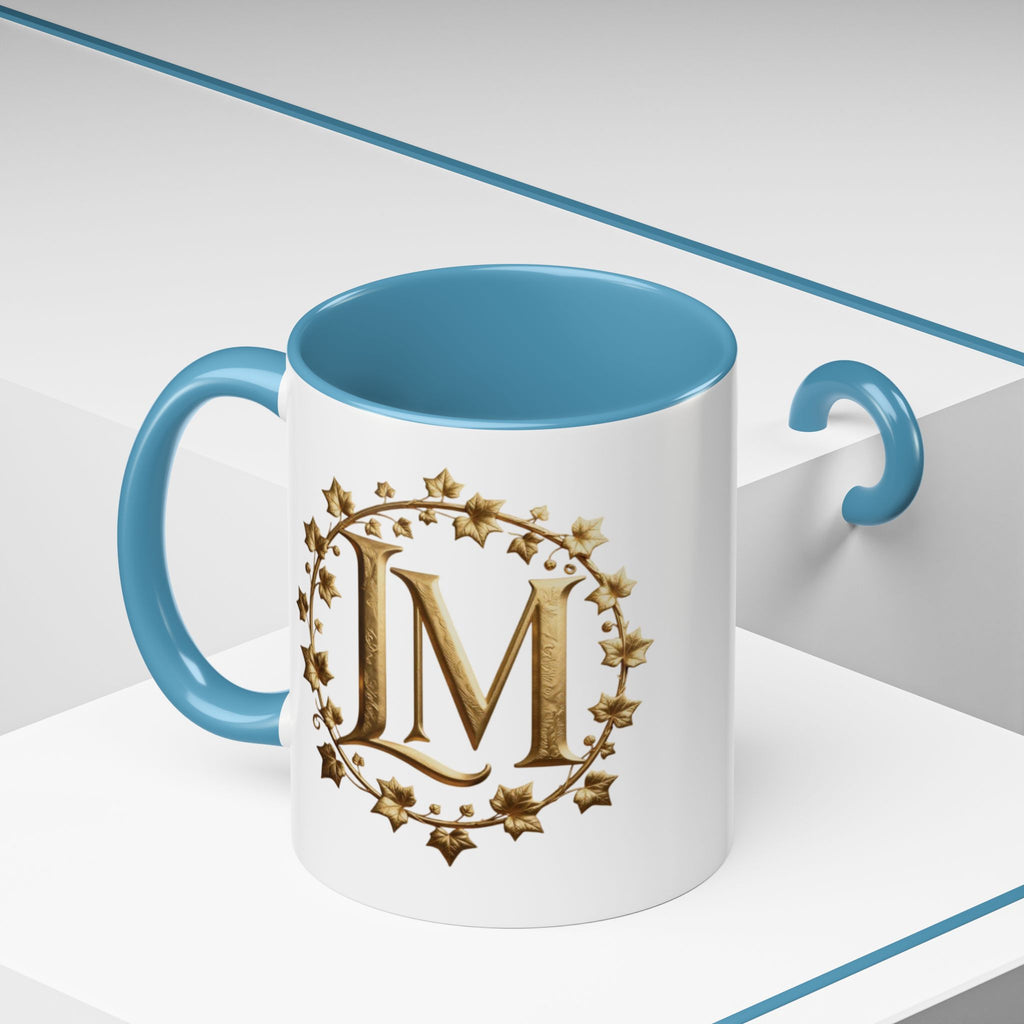 Monogram LM Accent Coffee Mug — Gold Initials Decorative Tea Cup (11/15 oz)