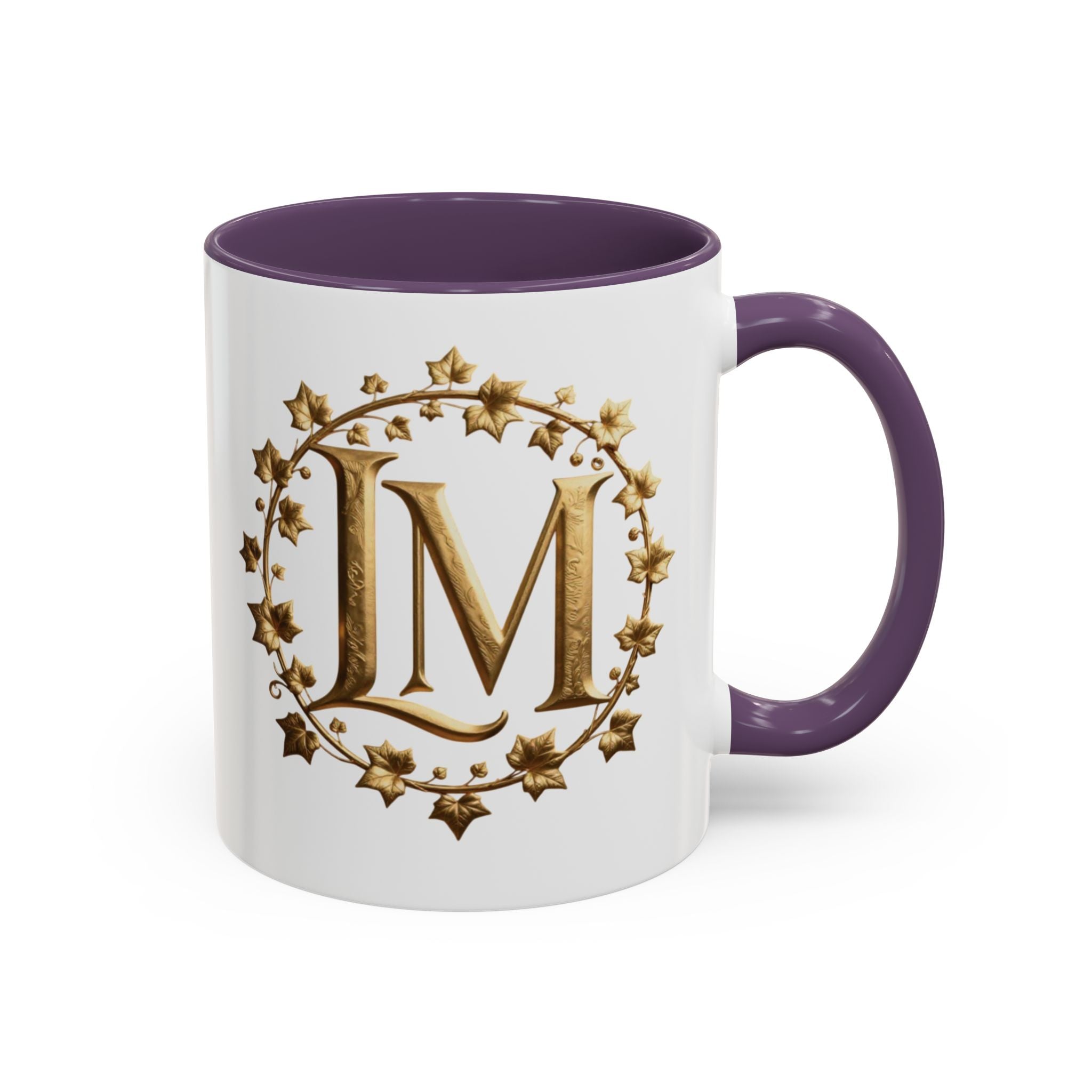 Monogram LM Accent Coffee Mug — Gold Initials Decorative Tea Cup (11/15 oz)