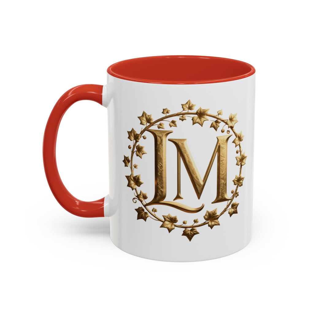 Monogram LM Accent Coffee Mug — Gold Initials Decorative Tea Cup (11/15 oz)