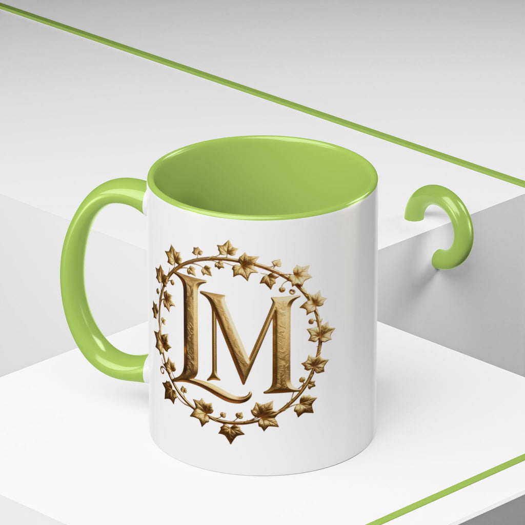 Monogram LM Accent Coffee Mug — Gold Initials Decorative Tea Cup (11/15 oz)