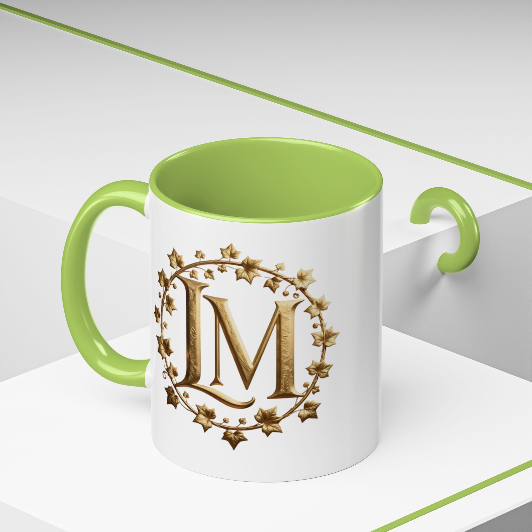 Monogram LM Accent Coffee Mug — Gold Initials Decorative Tea Cup (11/15 oz)