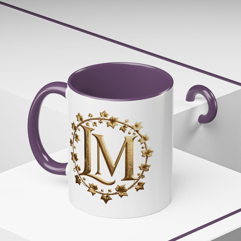 Monogram LM Accent Coffee Mug — Gold Initials Decorative Tea Cup (11/15 oz)