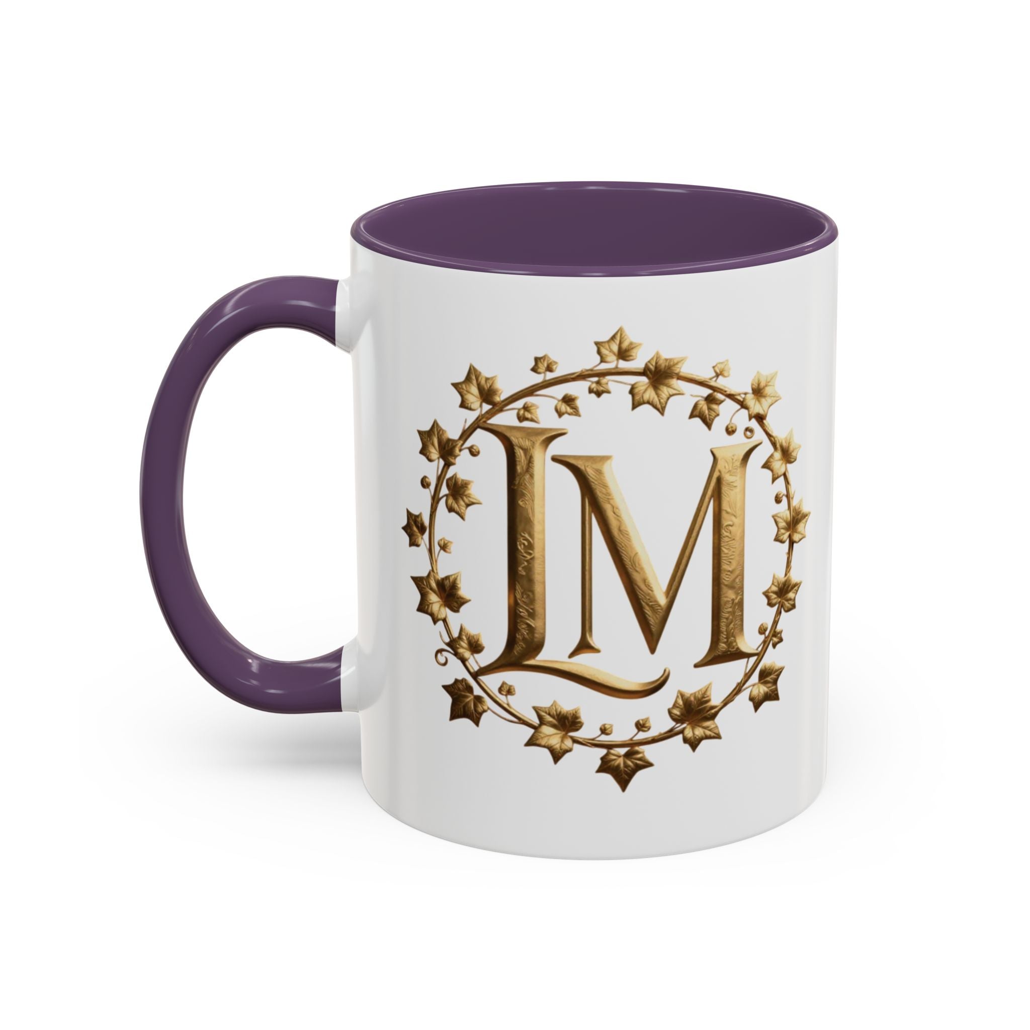Monogram LM Accent Coffee Mug — Gold Initials Decorative Tea Cup (11/15 oz)