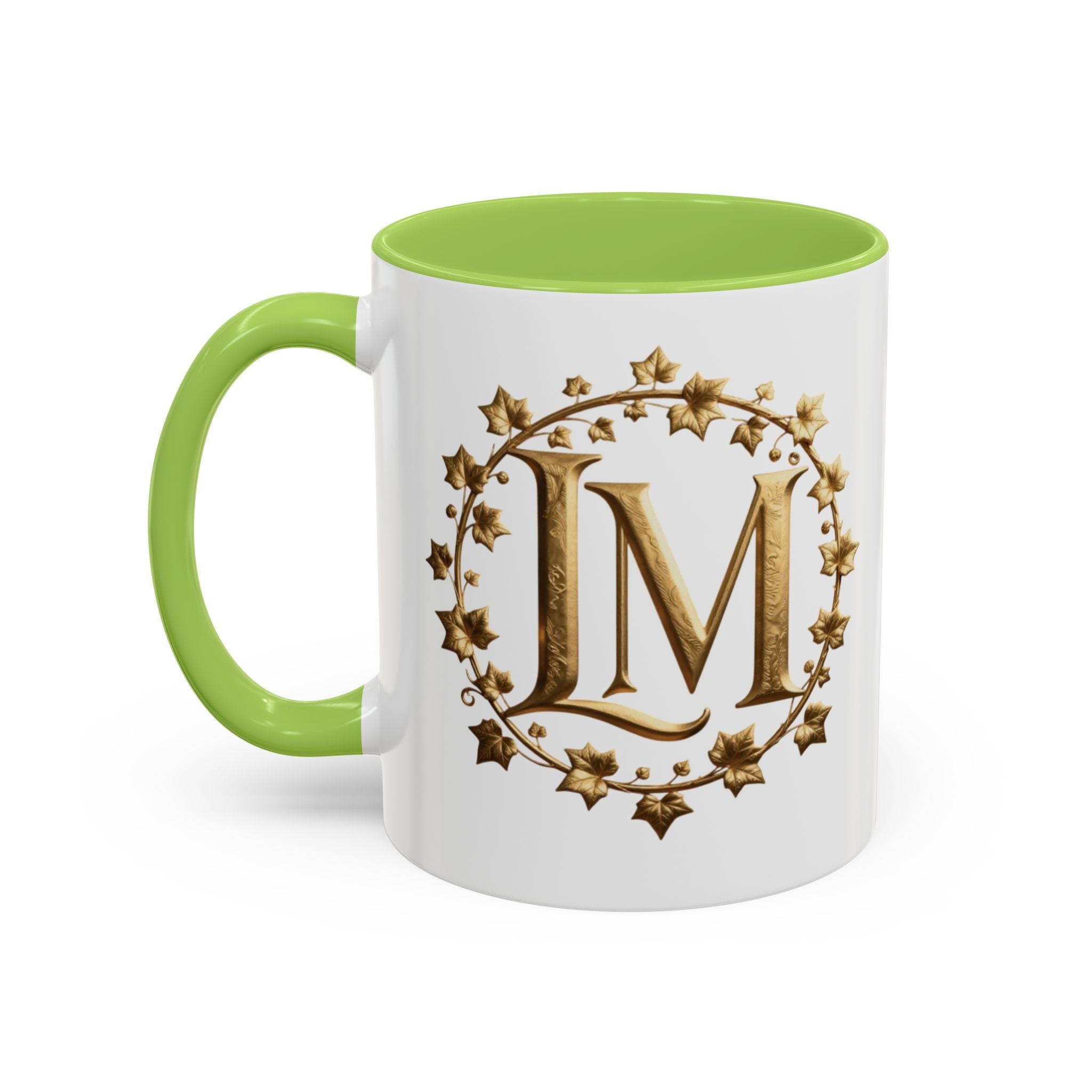 Monogram LM Accent Coffee Mug — Gold Initials Decorative Tea Cup (11/15 oz)