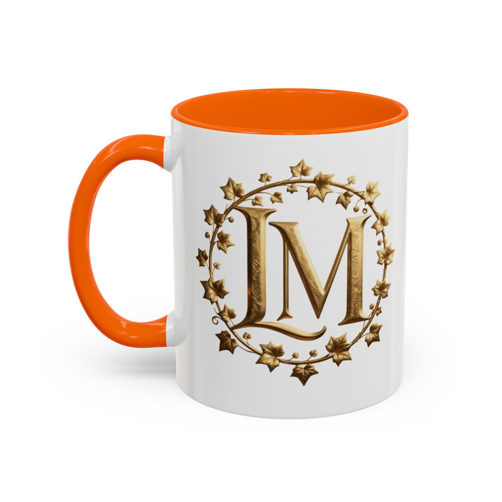 Monogram LM Accent Coffee Mug — Gold Initials Decorative Tea Cup (11/15 oz)