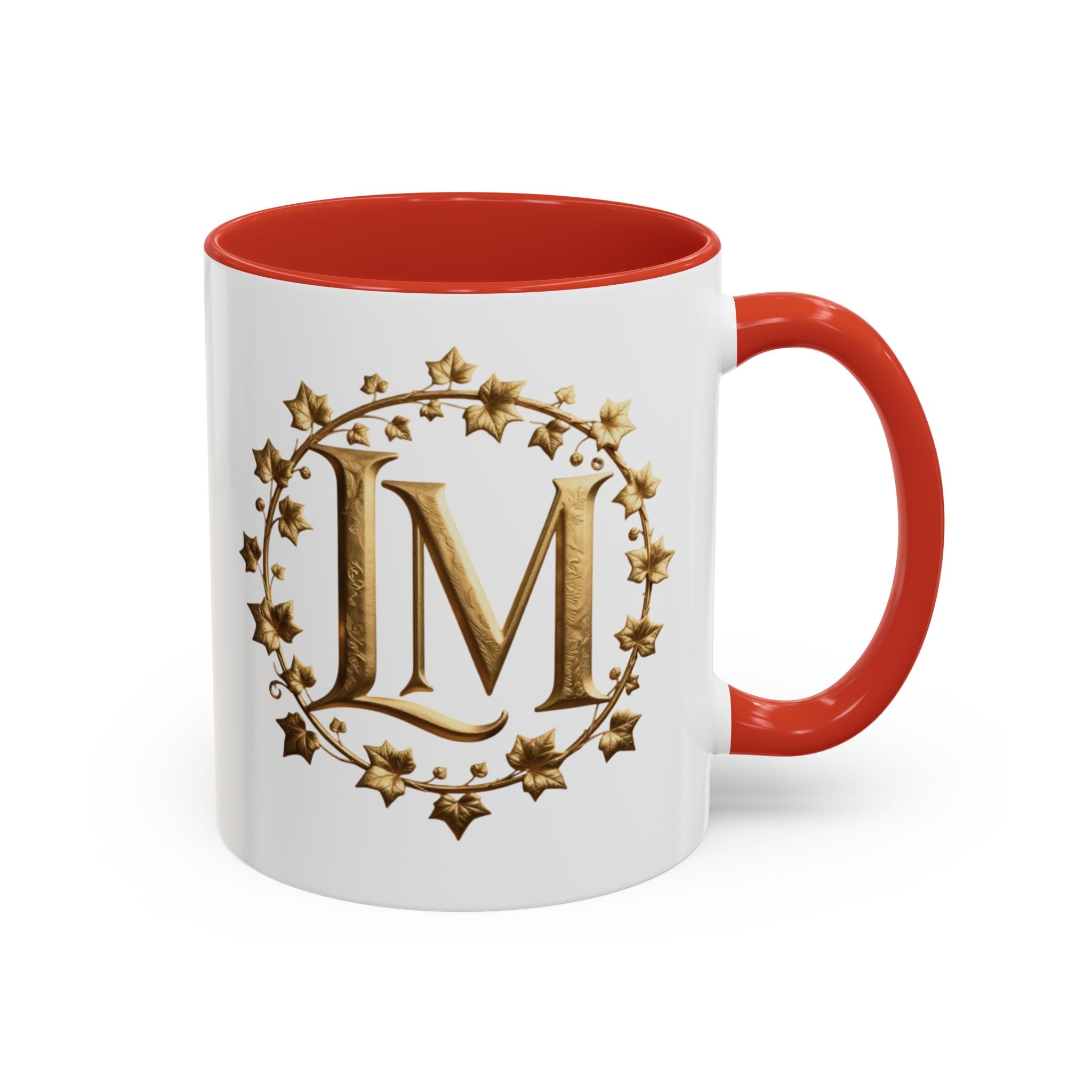 Monogram LM Accent Coffee Mug — Gold Initials Decorative Tea Cup (11/15 oz)