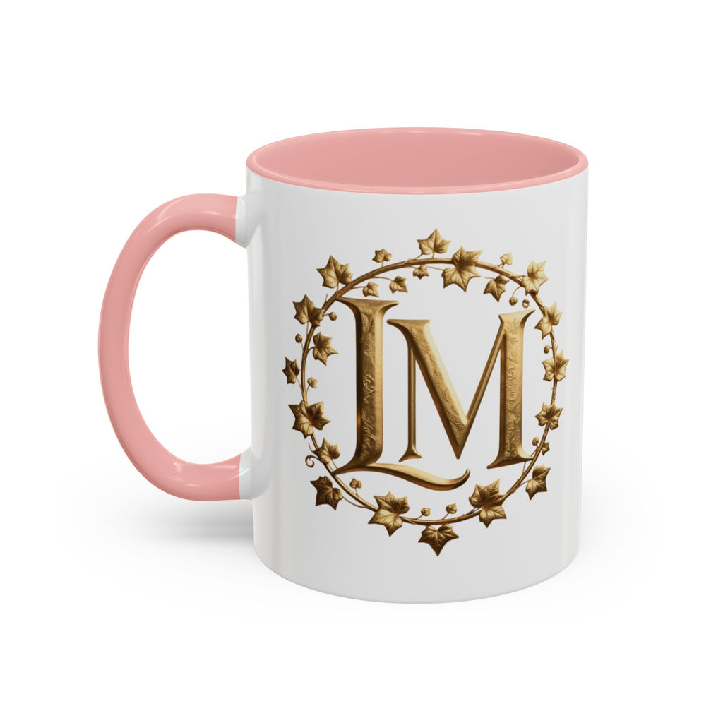 Monogram LM Accent Coffee Mug — Gold Initials Decorative Tea Cup (11/15 oz)