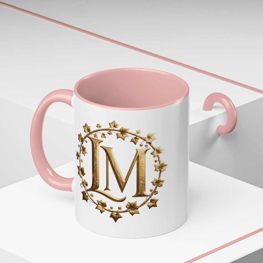 Monogram LM Accent Coffee Mug — Gold Initials Decorative Tea Cup (11/15 oz)