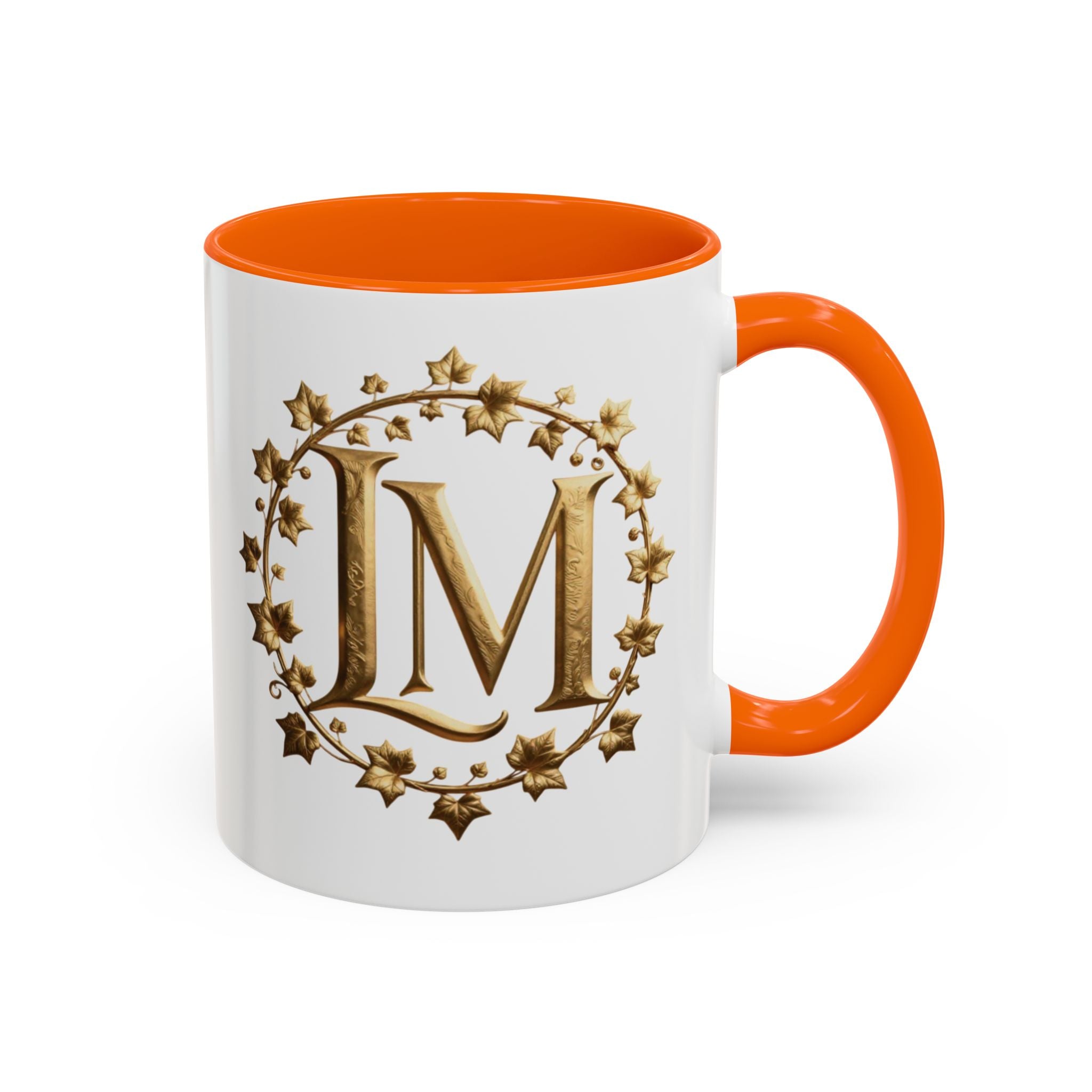 Monogram LM Accent Coffee Mug — Gold Initials Decorative Tea Cup (11/15 oz)