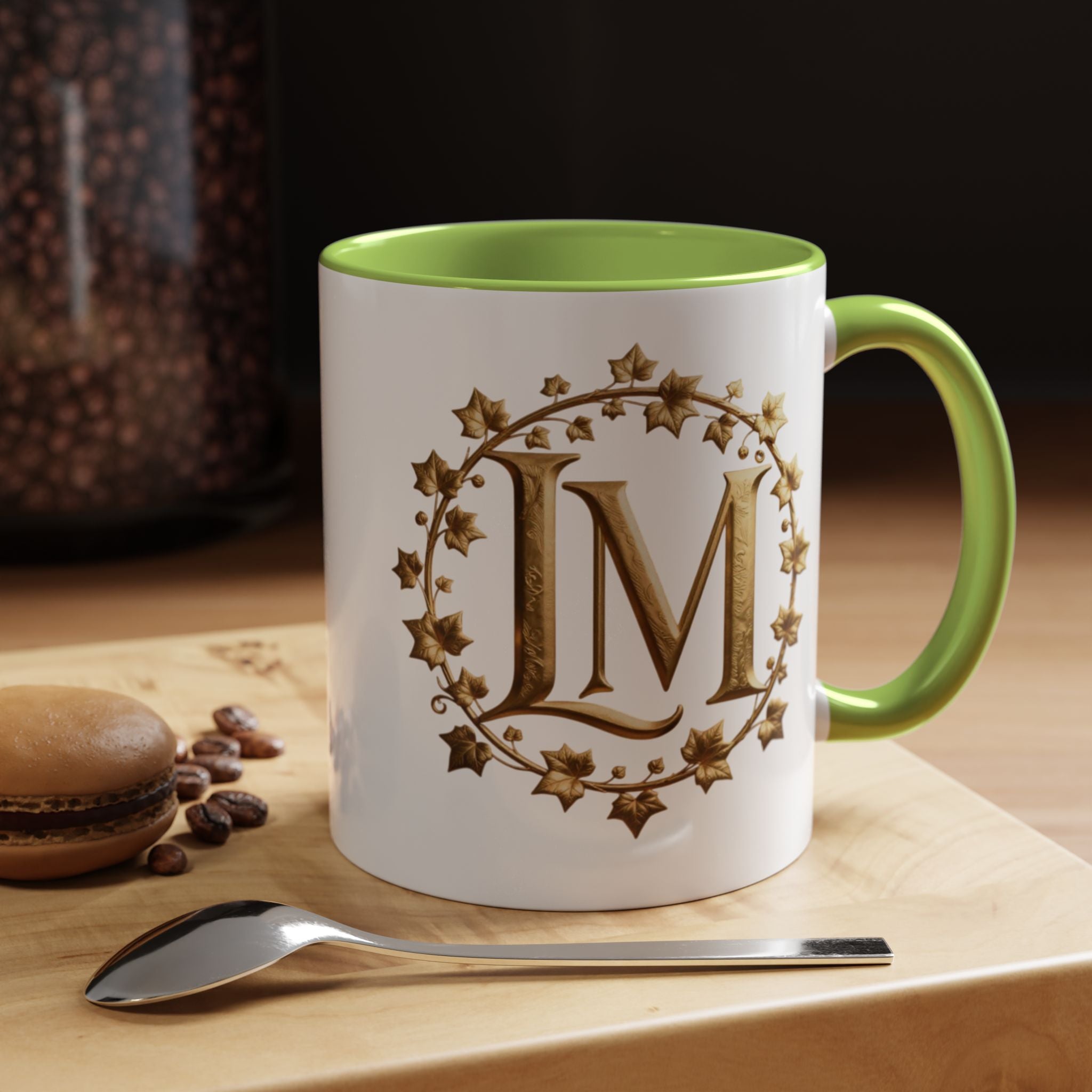 Monogram LM Accent Coffee Mug — Gold Initials Decorative Tea Cup (11/15 oz)