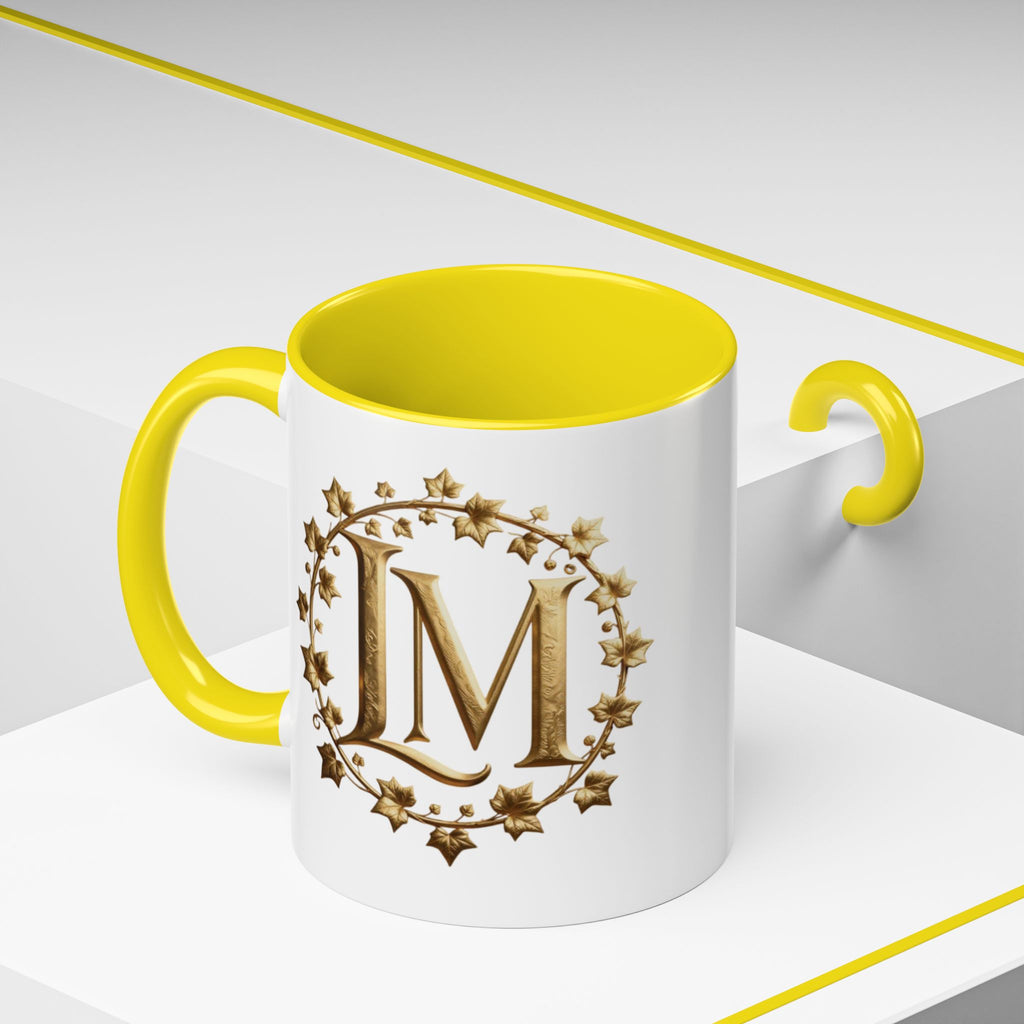 Monogram LM Accent Coffee Mug — Gold Initials Decorative Tea Cup (11/15 oz)