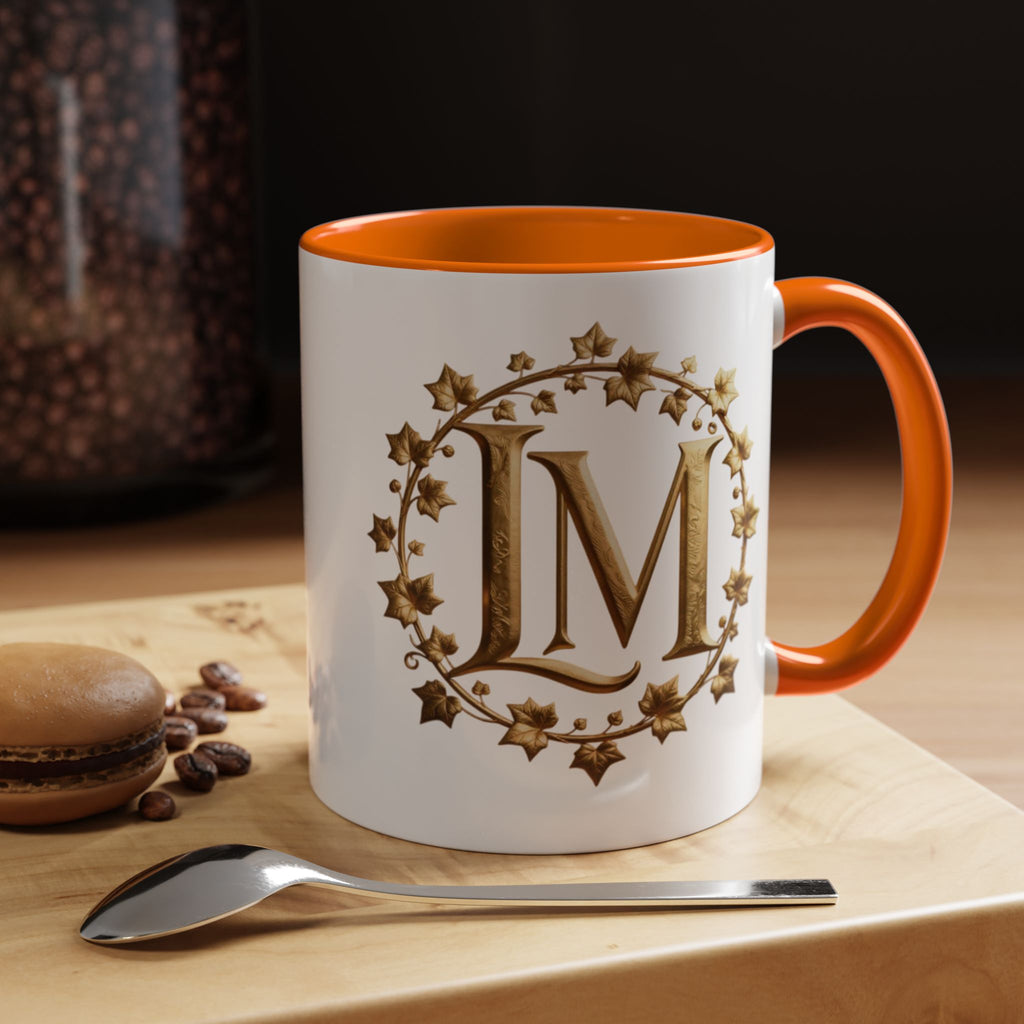 Monogram LM Accent Coffee Mug — Gold Initials Decorative Tea Cup (11/15 oz)