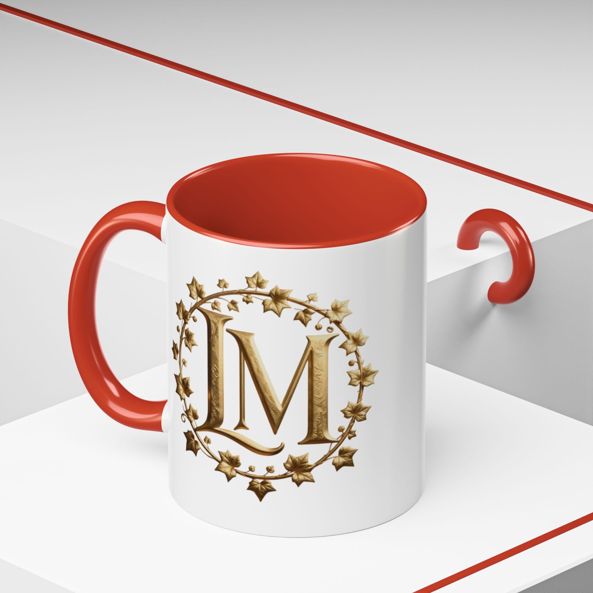 Monogram LM Accent Coffee Mug — Gold Initials Decorative Tea Cup (11/15 oz)