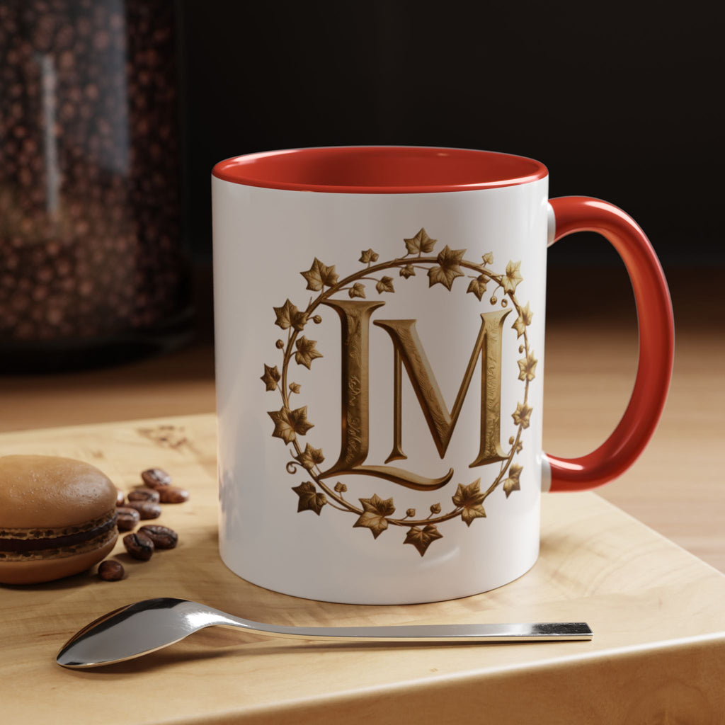 Monogram LM Accent Coffee Mug — Gold Initials Decorative Tea Cup (11/15 oz)
