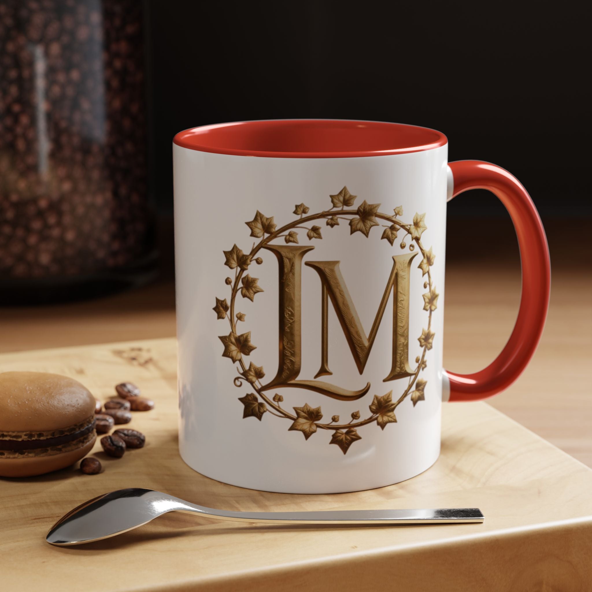 Monogram LM Accent Coffee Mug — Gold Initials Decorative Tea Cup (11/15 oz)