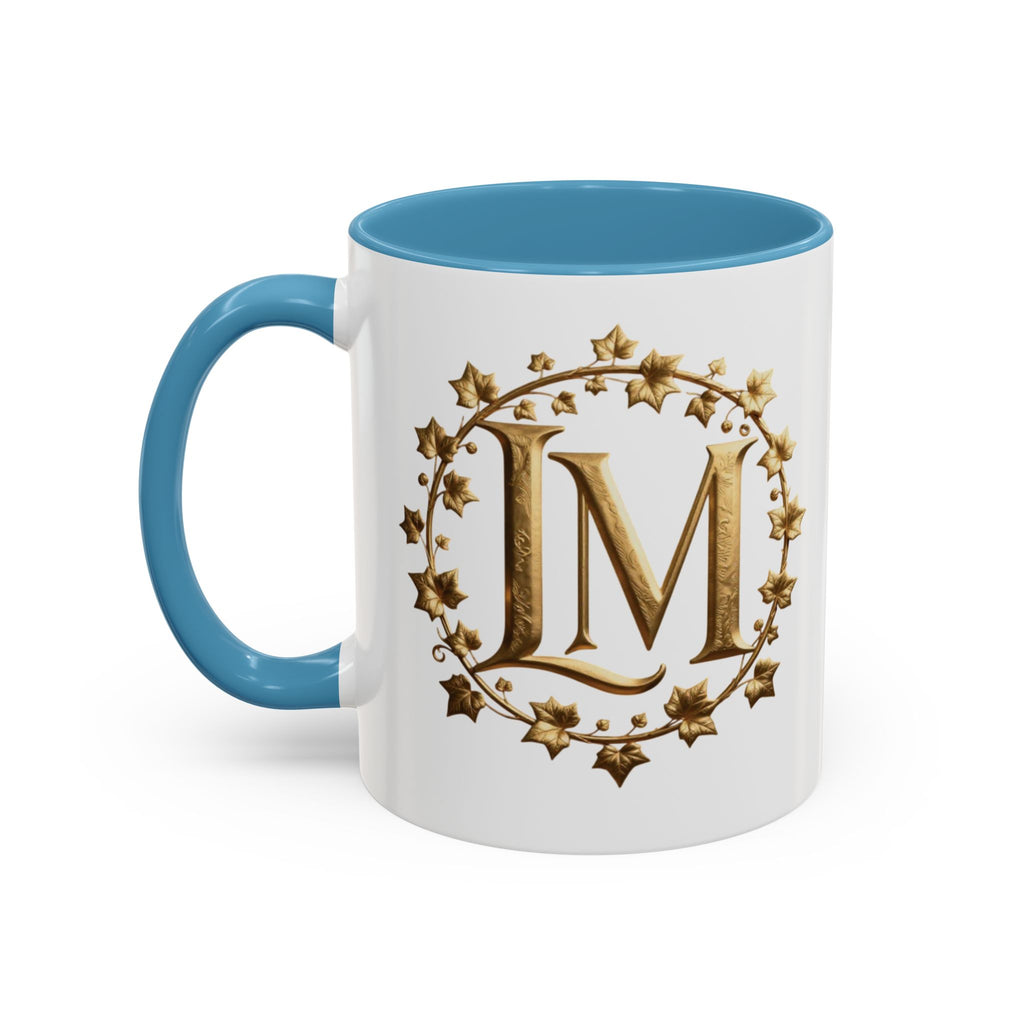 Monogram LM Accent Coffee Mug — Gold Initials Decorative Tea Cup (11/15 oz)