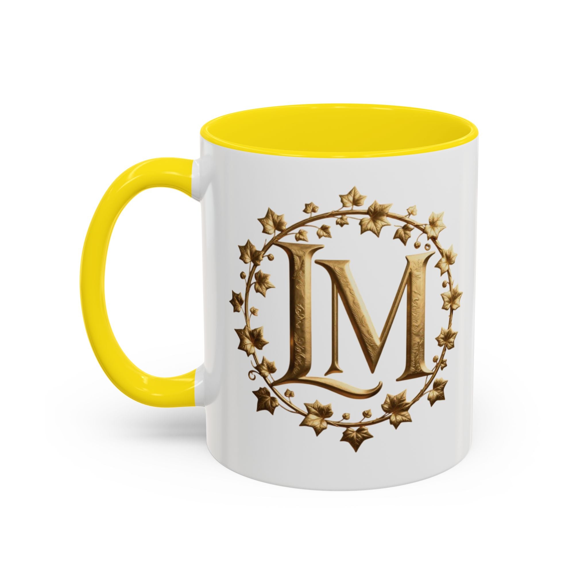 Monogram LM Accent Coffee Mug — Gold Initials Decorative Tea Cup (11/15 oz)