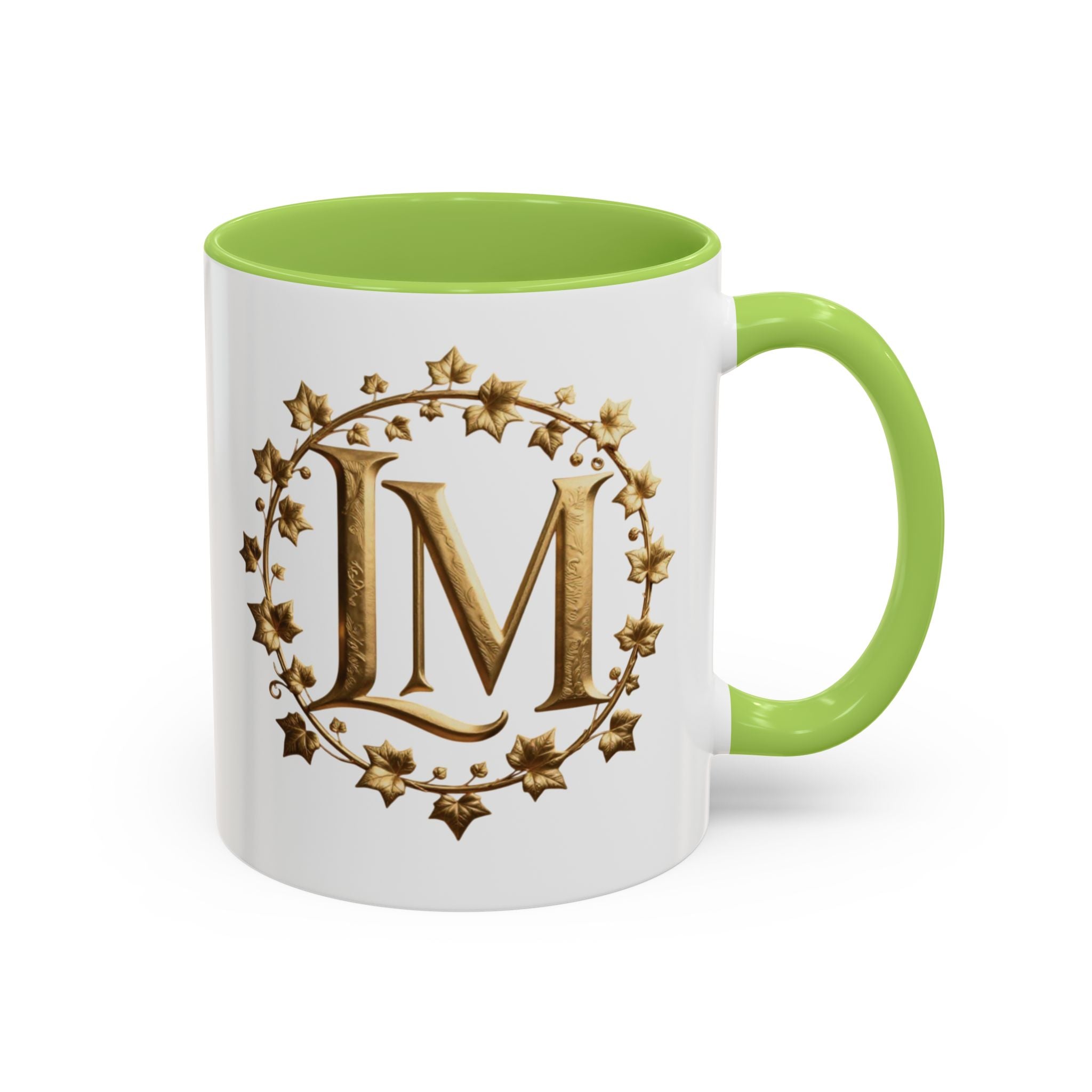 Monogram LM Accent Coffee Mug — Gold Initials Decorative Tea Cup (11/15 oz)