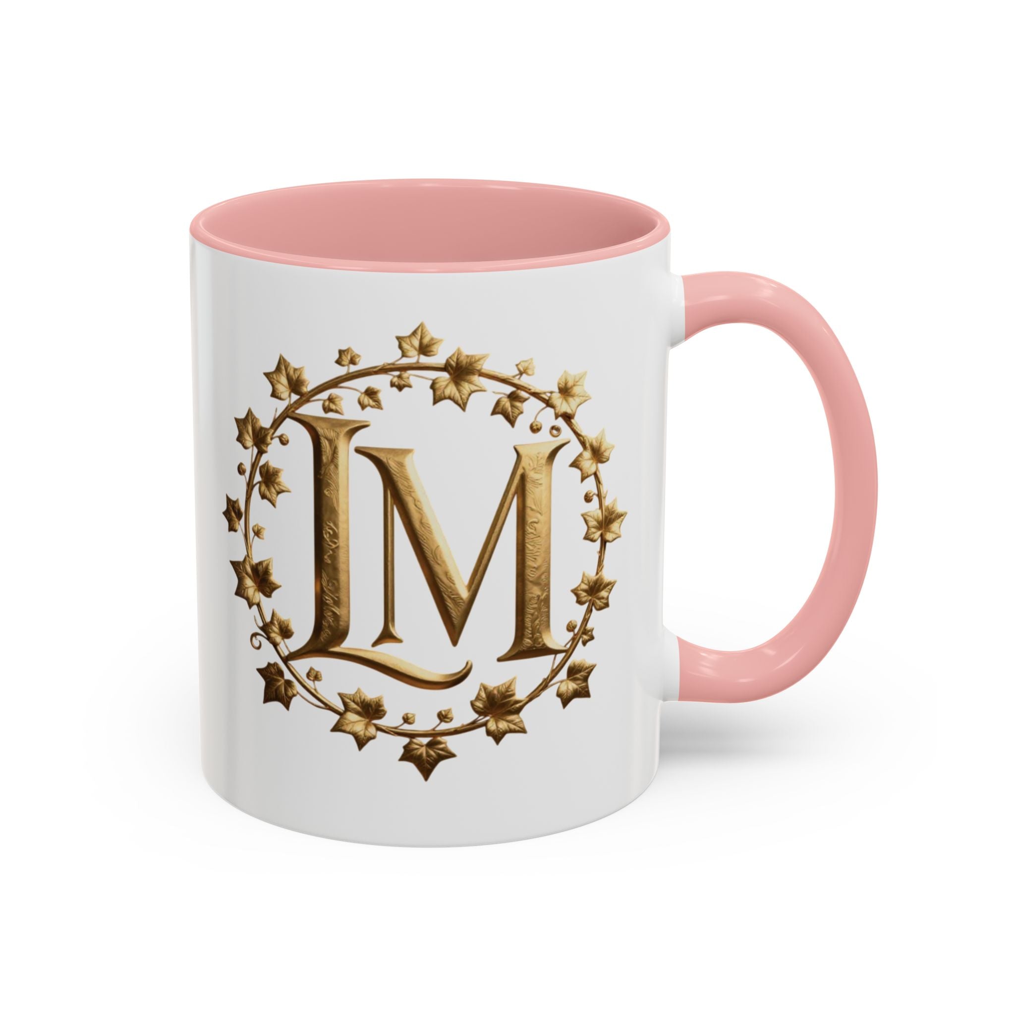 Monogram LM Accent Coffee Mug — Gold Initials Decorative Tea Cup (11/15 oz)
