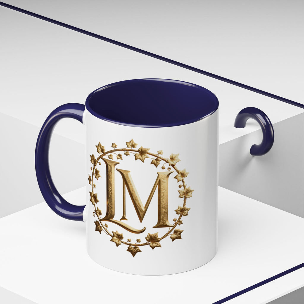 Monogram LM Accent Coffee Mug — Gold Initials Decorative Tea Cup (11/15 oz)