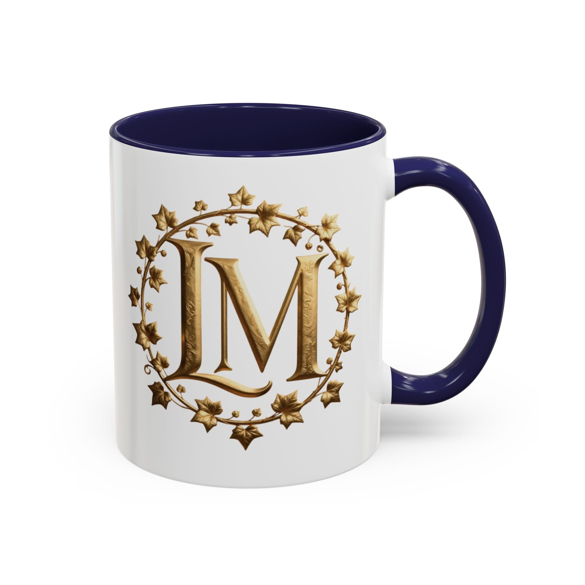 Monogram LM Accent Coffee Mug — Gold Initials Decorative Tea Cup (11/15 oz)