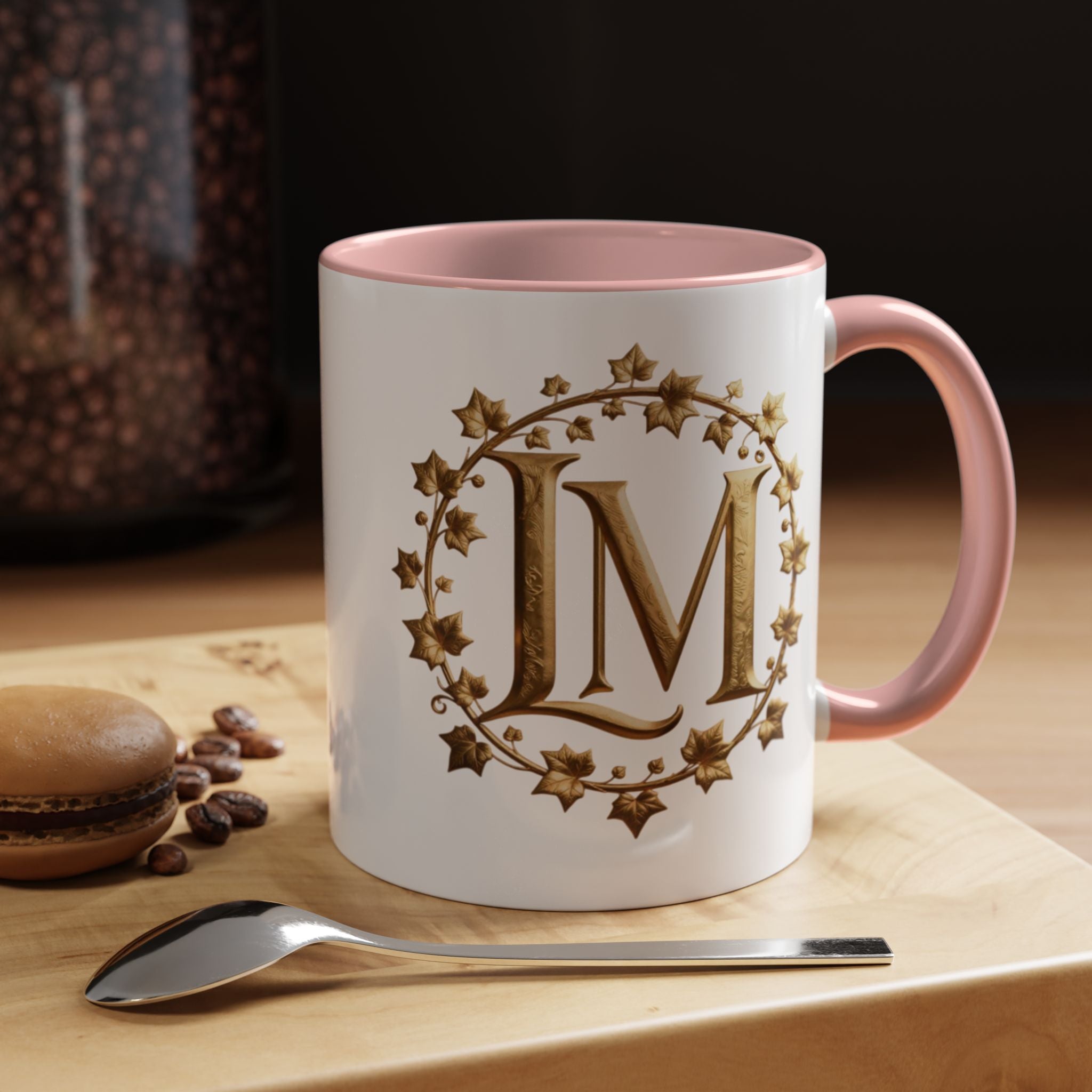 Monogram LM Accent Coffee Mug — Gold Initials Decorative Tea Cup (11/15 oz)