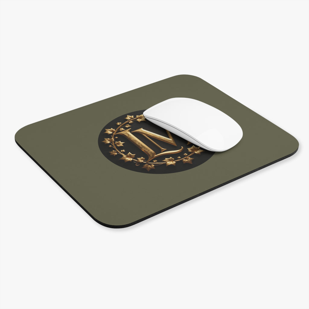 Monogram LM Mouse Pad — Olive Green Vintage Gold Initial Desk Mat