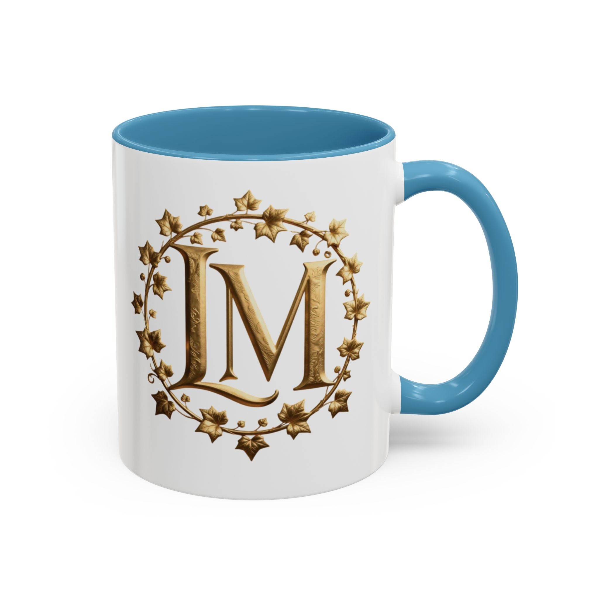 Monogram LM Accent Coffee Mug — Gold Initials Decorative Tea Cup (11/15 oz)