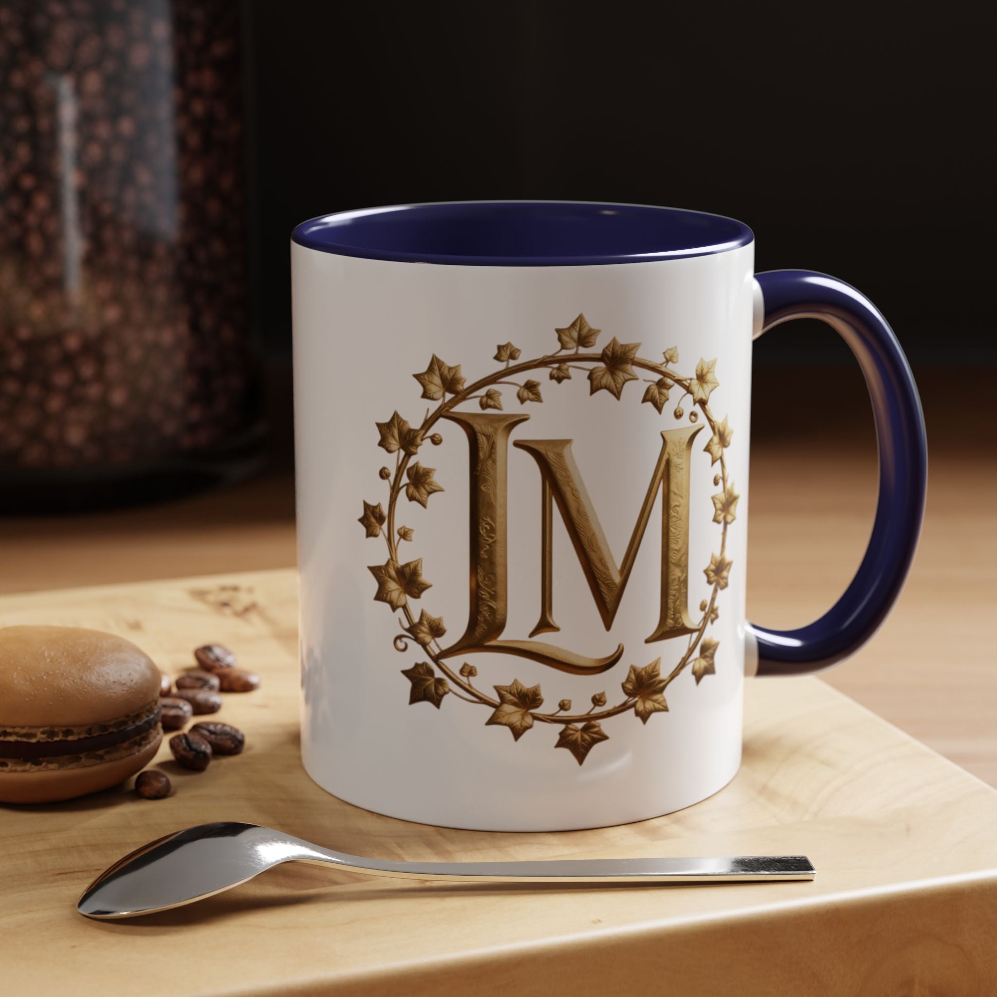 Monogram LM Accent Coffee Mug — Gold Initials Decorative Tea Cup (11/15 oz)