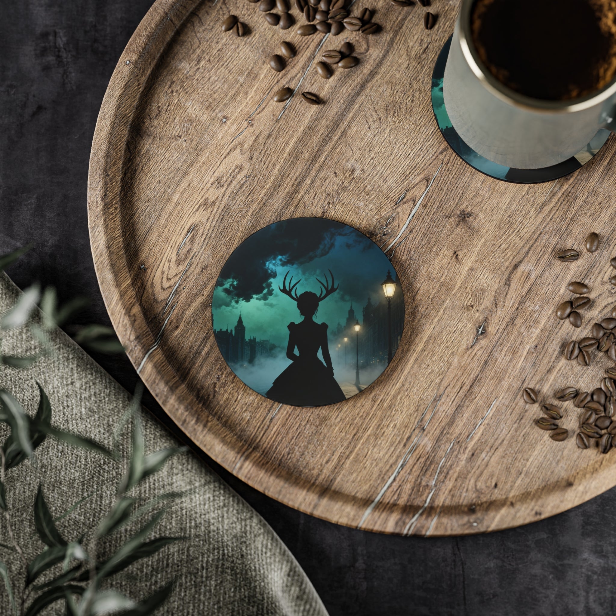 Alice | The Antler Incident | Book One of the Ironopolis Files | Stag Woman Cork Coaster — Home Décor