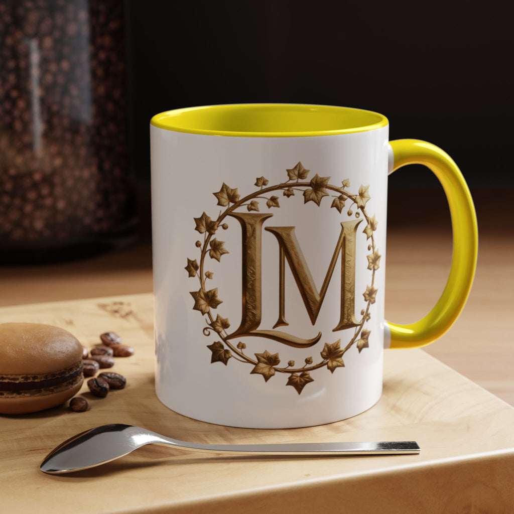 Monogram LM Accent Coffee Mug — Gold Initials Decorative Tea Cup (11/15 oz)
