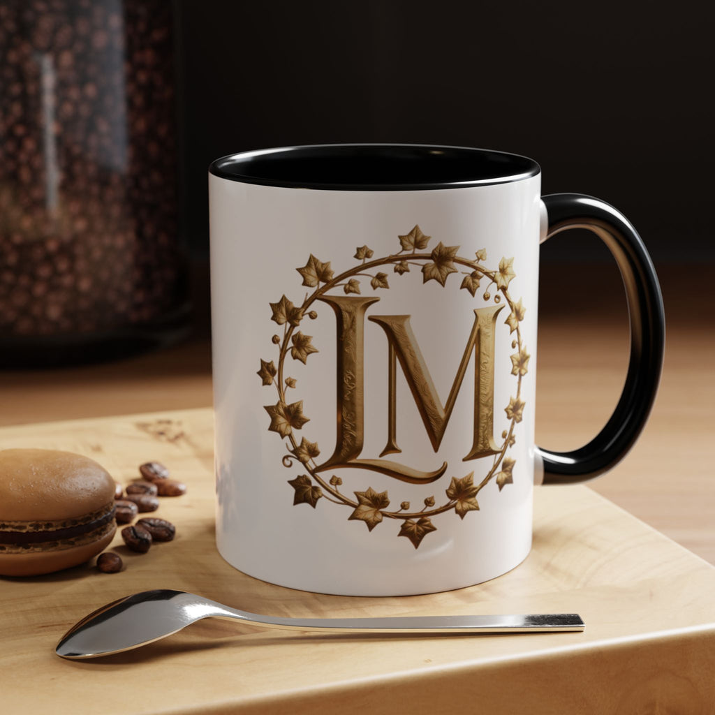 Monogram LM Accent Coffee Mug — Gold Initials Decorative Tea Cup (11/15 oz)